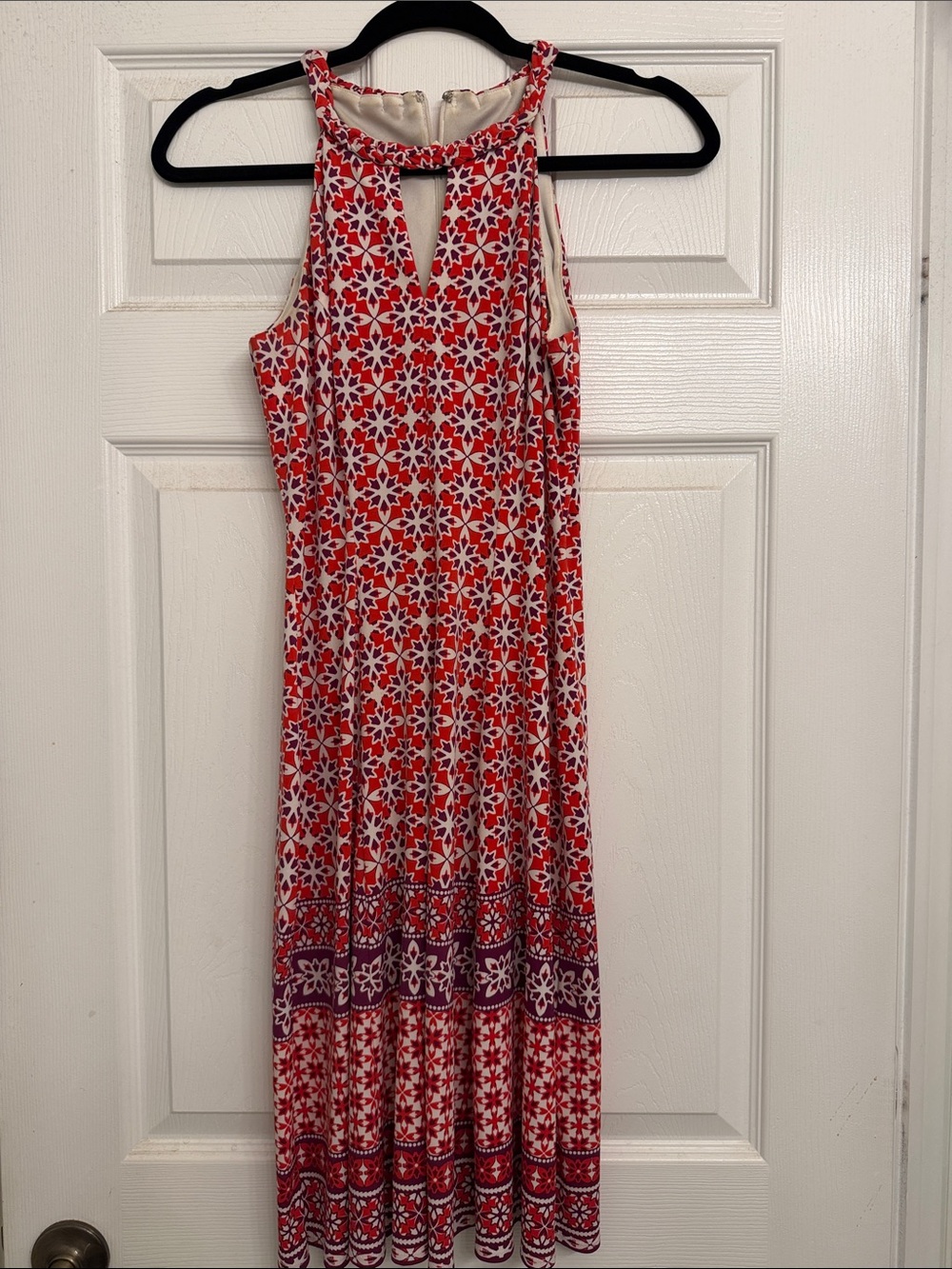 Sleeveless Red Floral Keyhole Maxi Dress - Women's